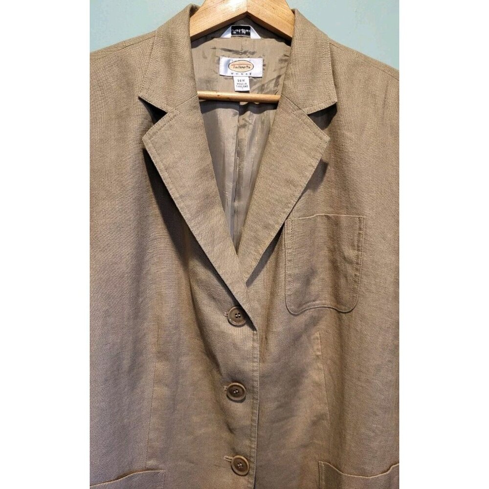 Talbots Beige 100% Irish Linen 3 Button Blazer Sz 14w Pockets - Picture 2 of 7